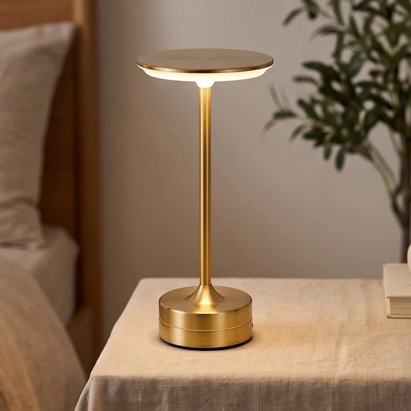 Table Lamp in Metal, Cordless Rechargeable LED with Touch Dimming
