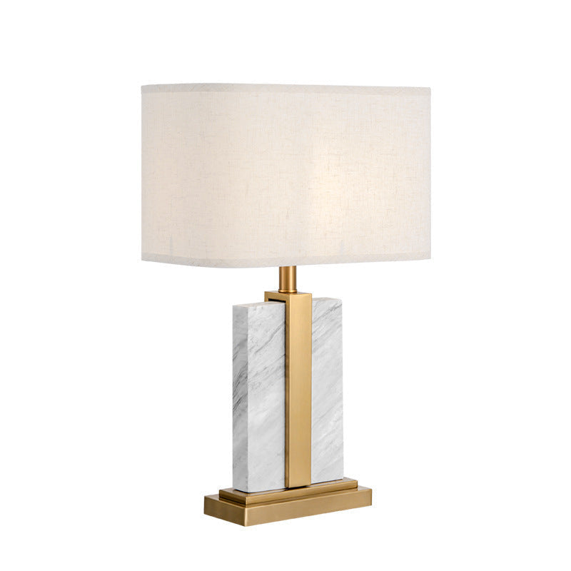Table Lamp in Natural Marble and Brushed Brass with Linen Shade