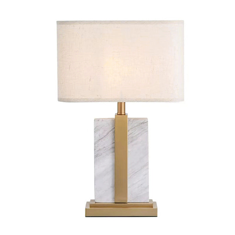 Table Lamp in Natural Marble and Brushed Brass with Linen Shade