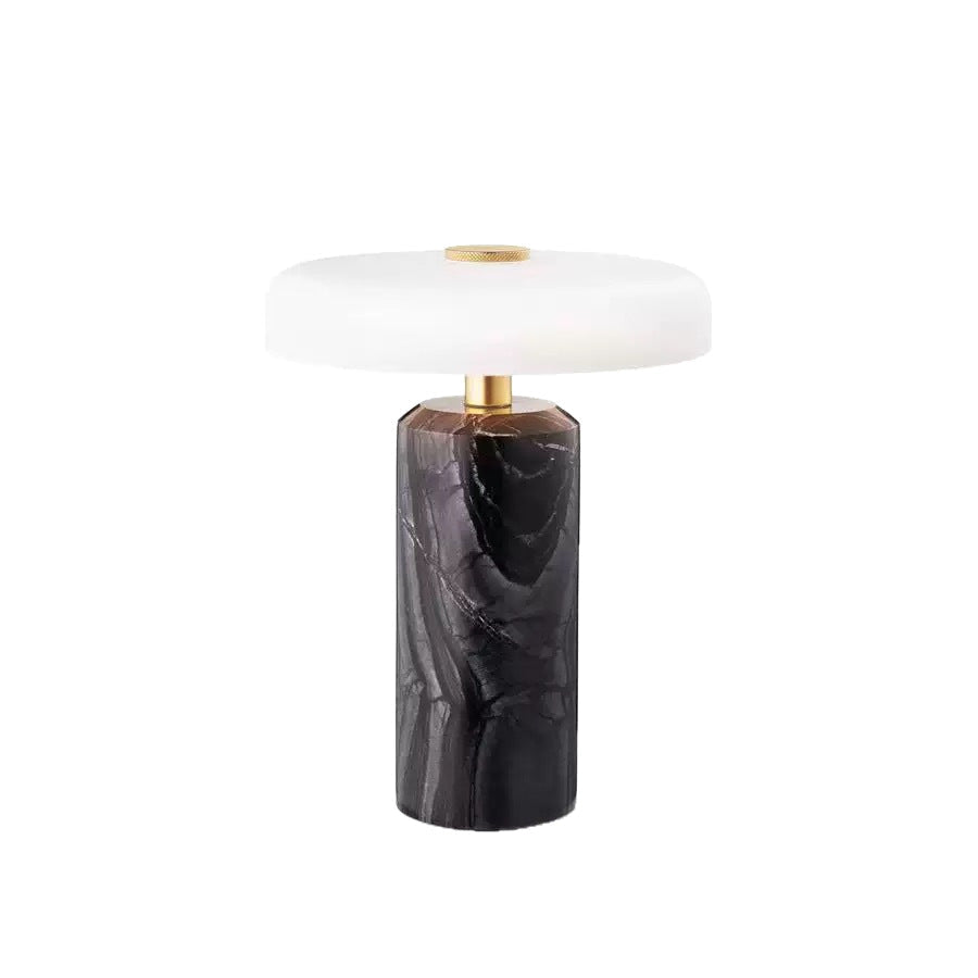 Table Lamp in Solid Marble with Opal Glass Shade, Cordless and Dimmable