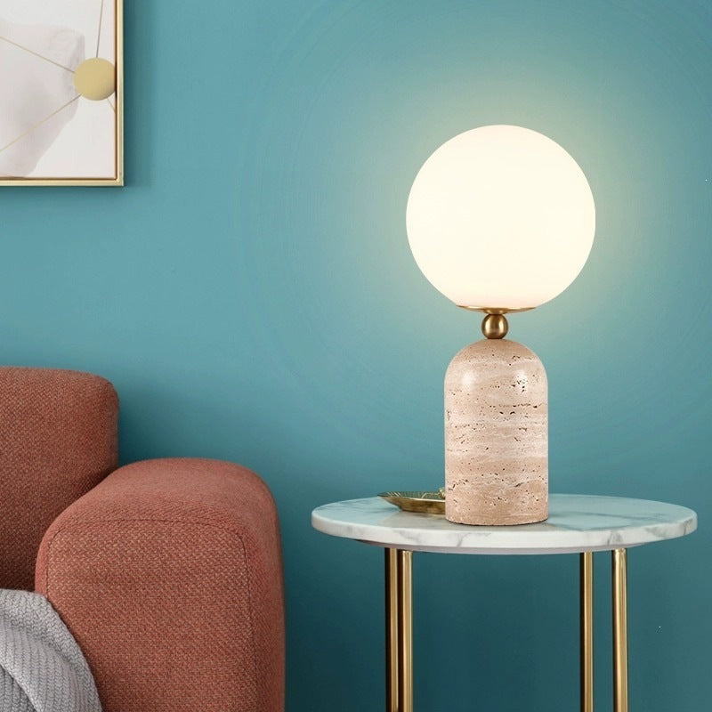 Table Lamp with Opal Glass Globe, Dimmable, Brass Detail