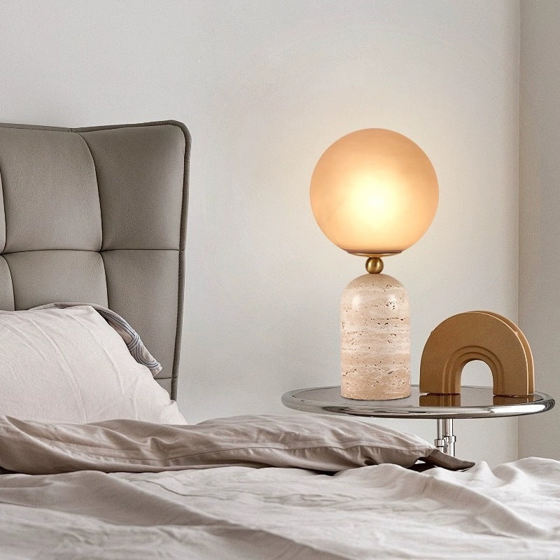 Table Lamp with Opal Glass Globe, Dimmable, Brass Detail