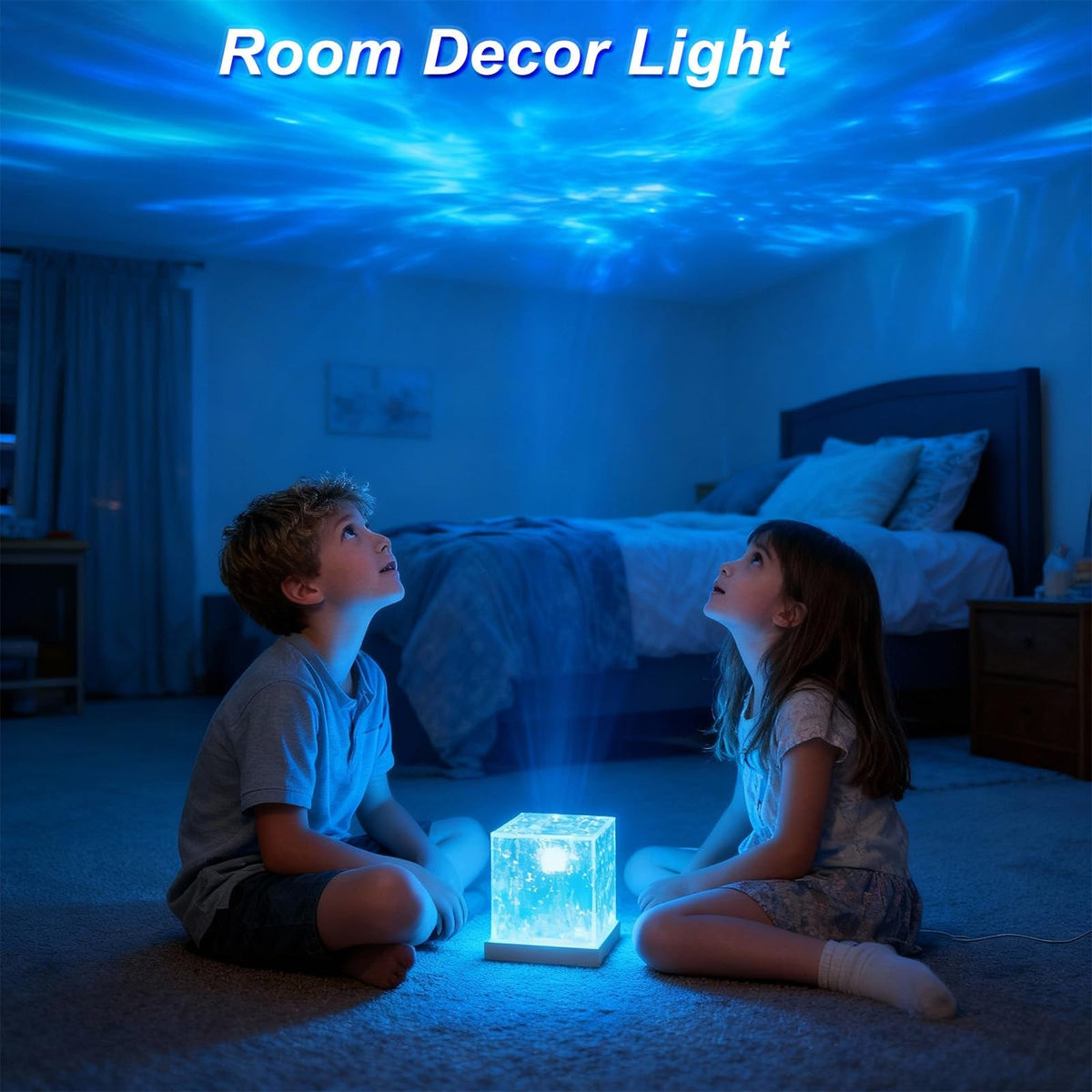 Table Lamp, LED Cube with Water Ripple Projection and Remote Control