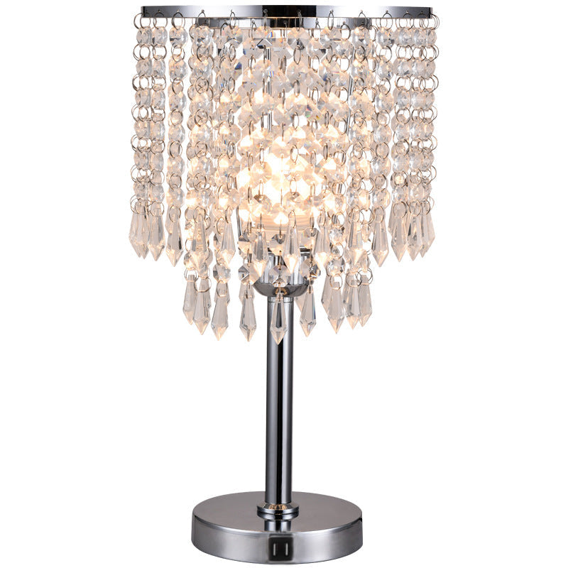 Table Lamp with Crystal Glass Prisms and Chrome Base, Dimmable Bedside Lamp
