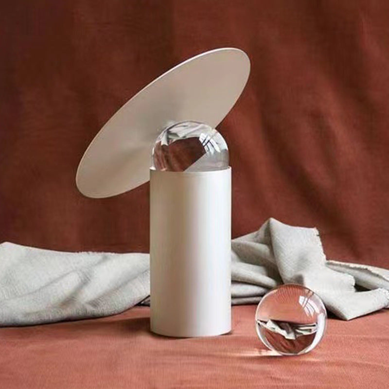 Table Lamp with Glass Globe, Powder-Coated Metal Cylinder, Dimmable