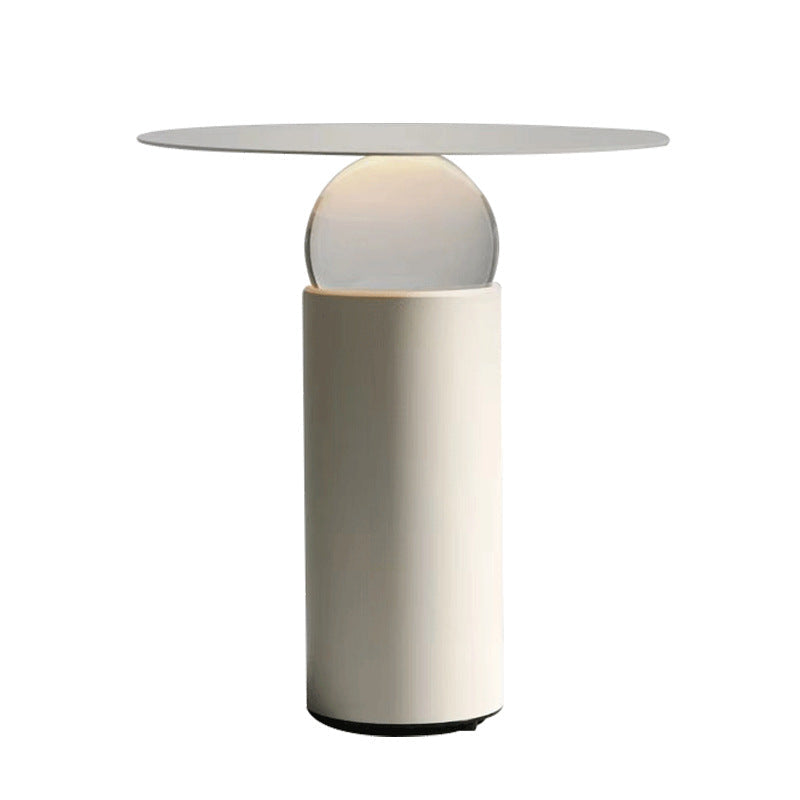 Table Lamp with Glass Globe, Powder-Coated Metal Cylinder, Dimmable