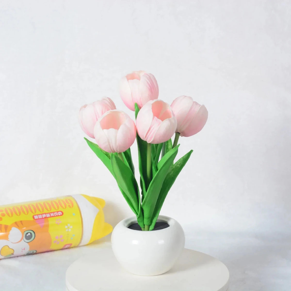Table Lamp with LED Tulips, Ceramic Pot and Warm Light