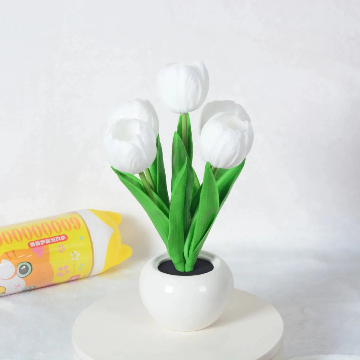 Table Lamp with LED Tulips, Ceramic Pot and Warm Light