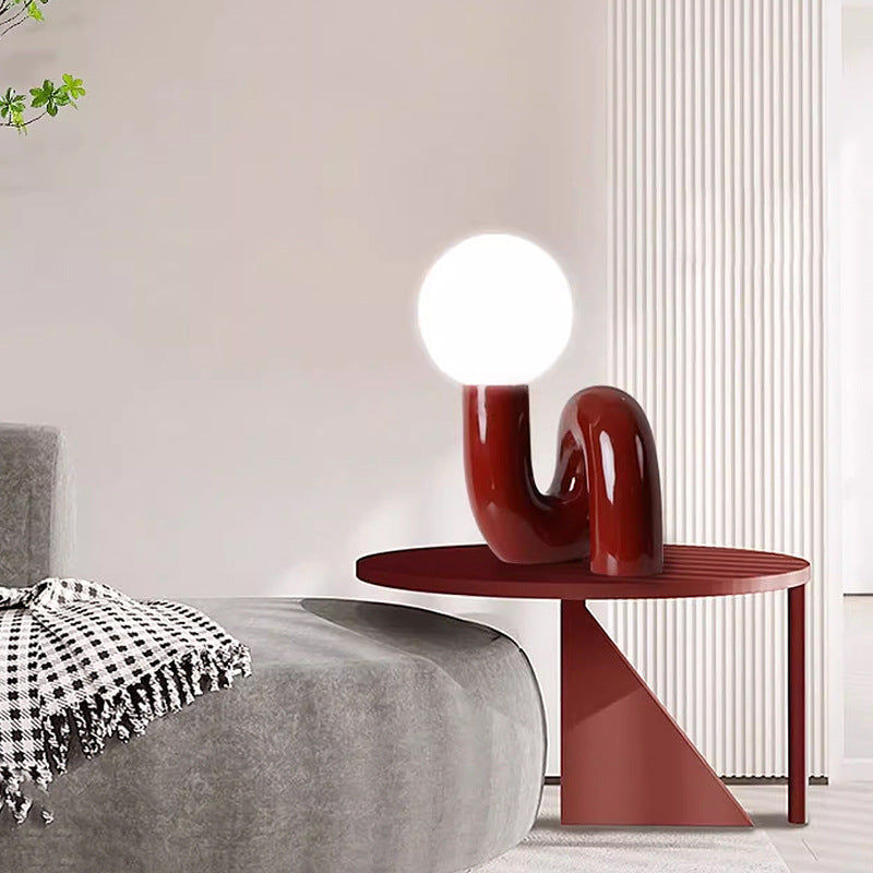 Table Lamp with Opal Glass Globe, Gloss Glazed Resin Base, Dimmable