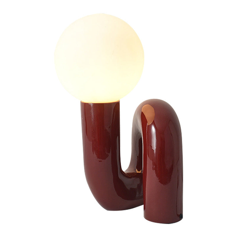 Table Lamp with Opal Glass Globe, Gloss Glazed Resin Base, Dimmable