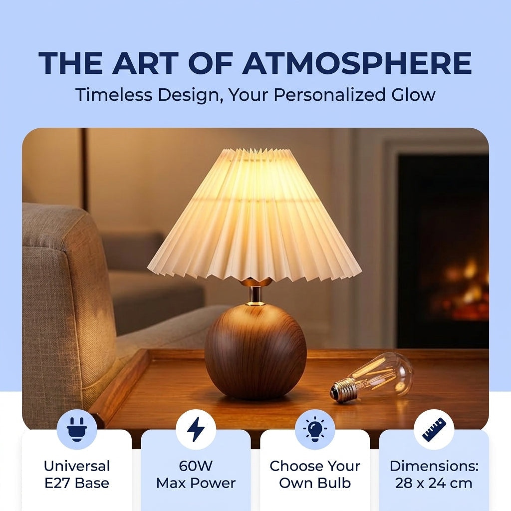 Table Lamp with Pleated Fabric Shade, LED and Three Light Colours