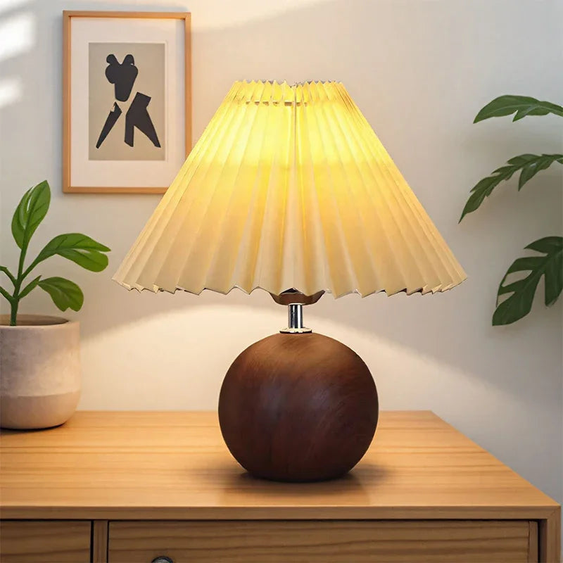 Table Lamp with Pleated Fabric Shade, LED and Three Light Colours