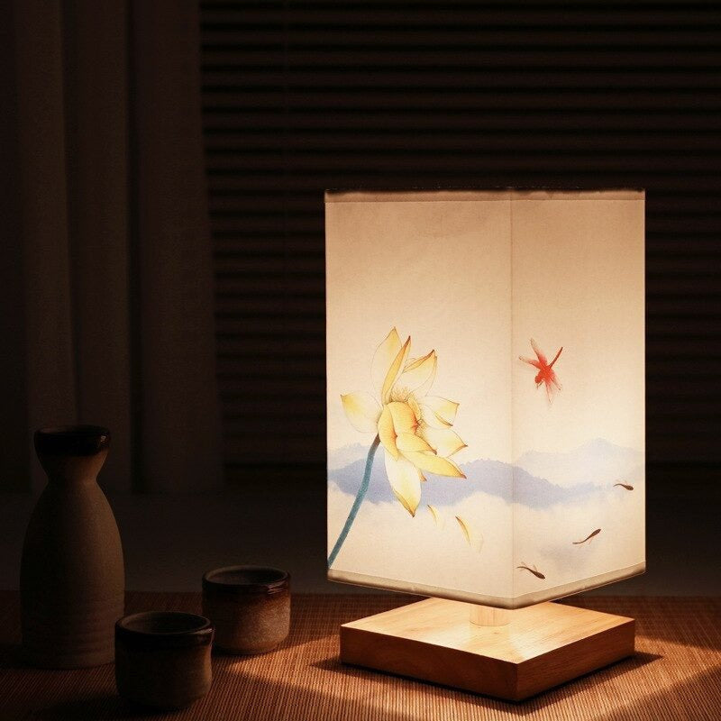 Table Lamp with Rectangular Paper Shade, Soft Warm Light
