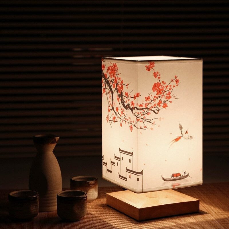 Table Lamp with Rectangular Paper Shade, Soft Warm Light