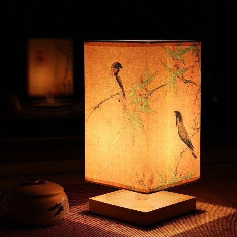 Table Lamp with Rectangular Paper Shade, Soft Warm Light