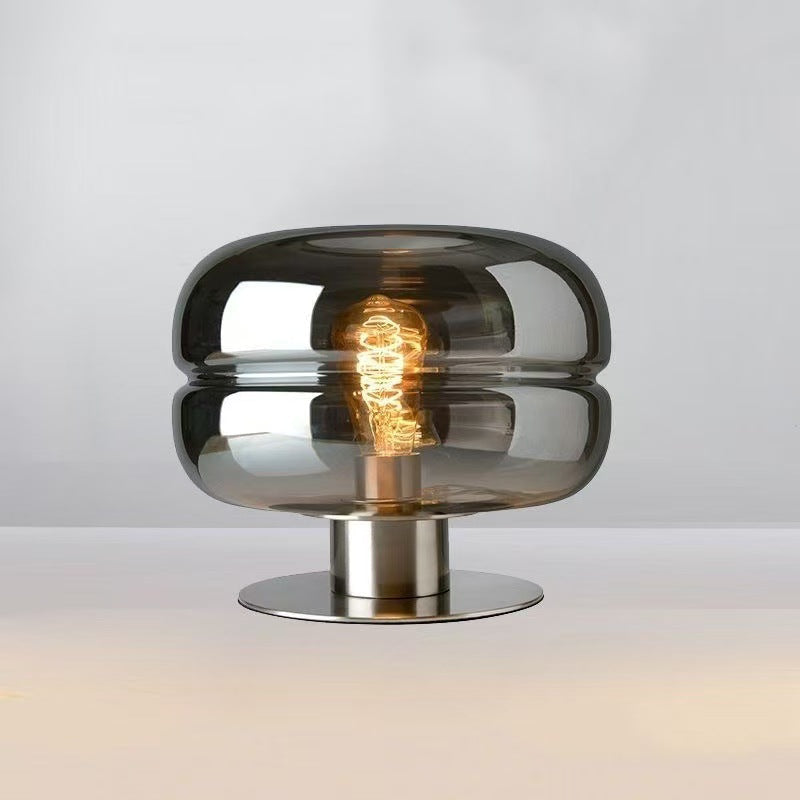 Table Lamp with Smoked Glass Shade, Brushed Nickel Base, Dimmable