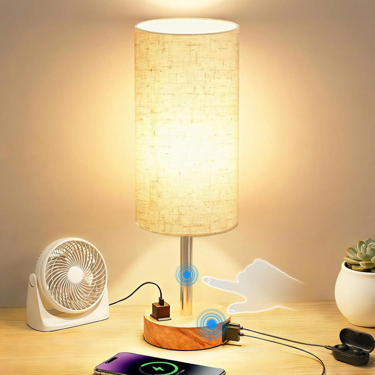 Table Lamp with Touch Dimming, USB-C, USB-A and Power Socket