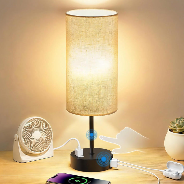 Table Lamp with Touch Dimming, USB-C, USB-A and Power Socket