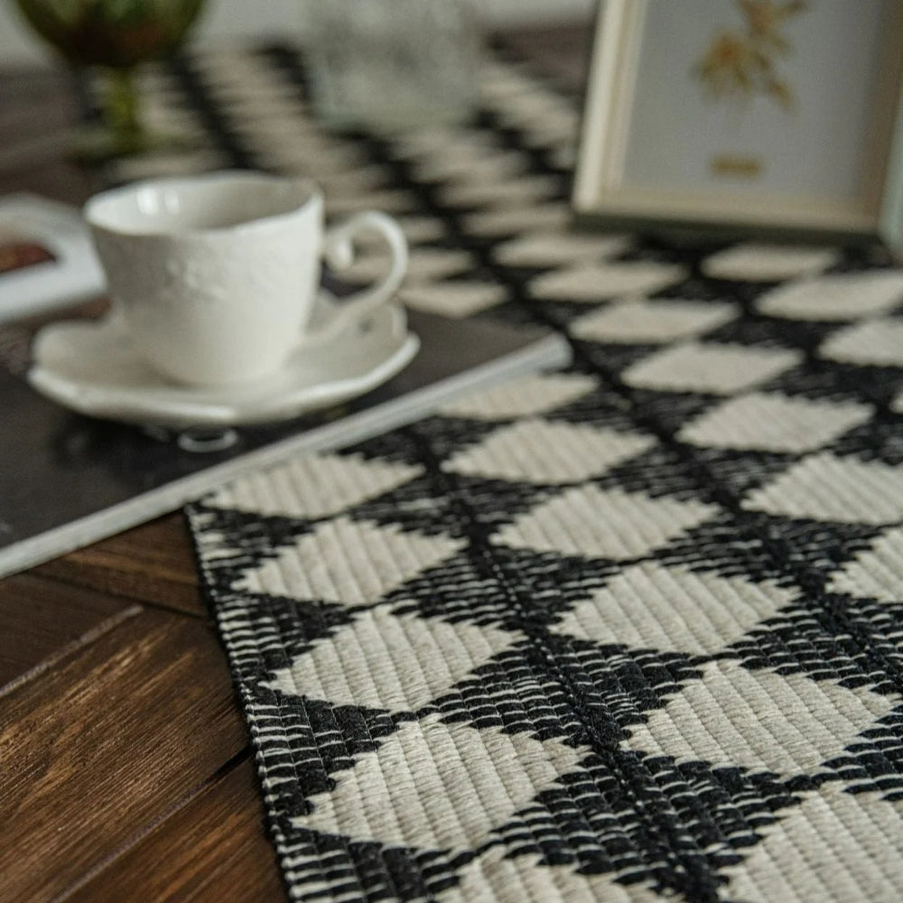 Table Runner in Microfibre Blend with Fringed Ends and Diamond Pattern
