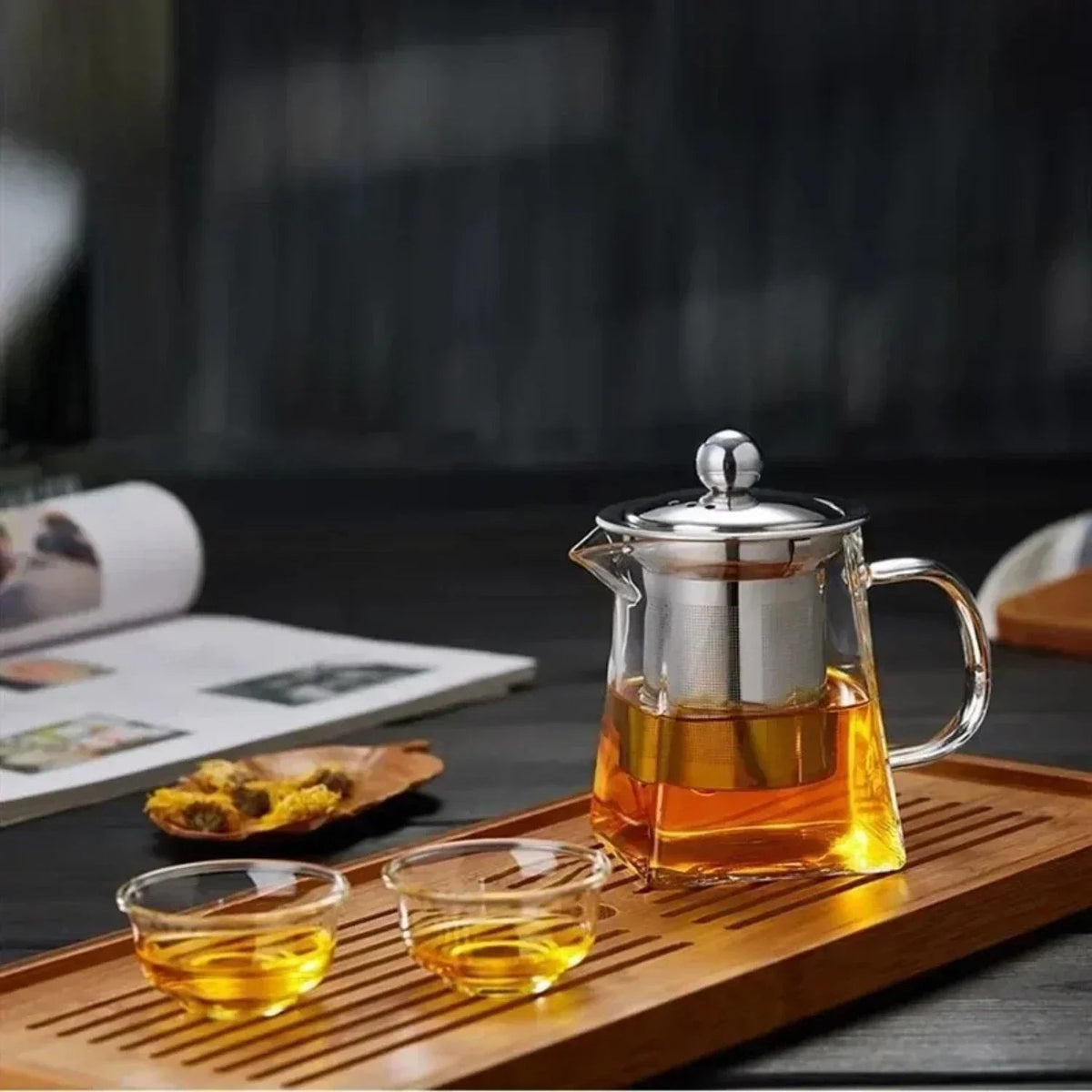 Teapot in Heat-Resistant Glass with Removable Infuser, Square Shape