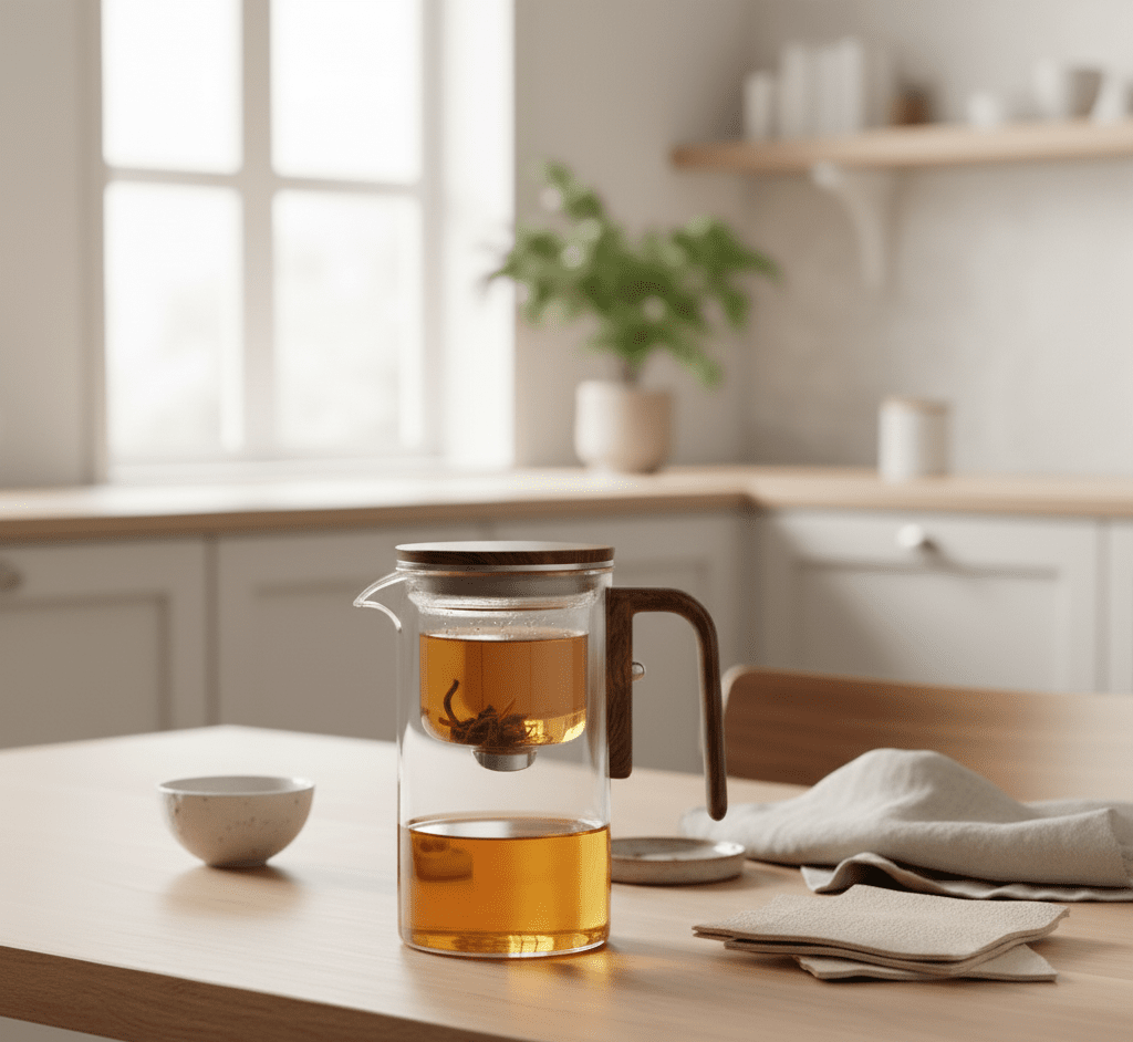 Teapot with Stainless Steel Filter, Heat-Resistant Body and Drip-Free Spout