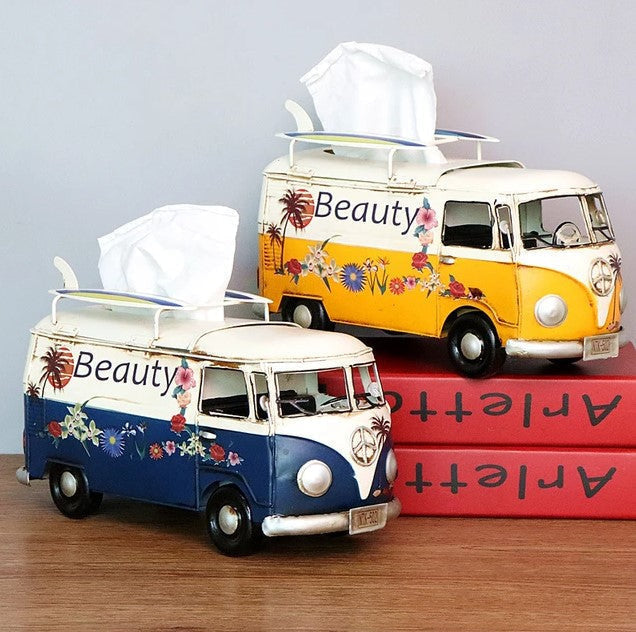 Tissue Box Cover in Handcrafted Iron, Retro Bus Shape