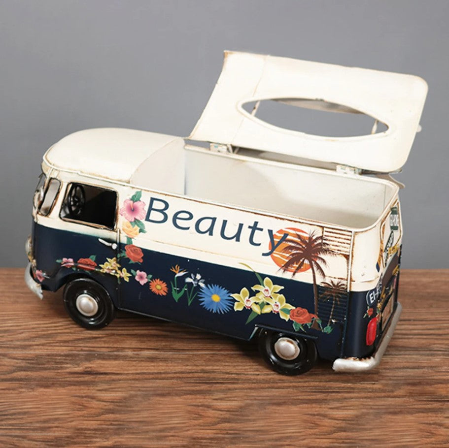 Tissue Box Cover in Handcrafted Iron, Retro Bus Shape