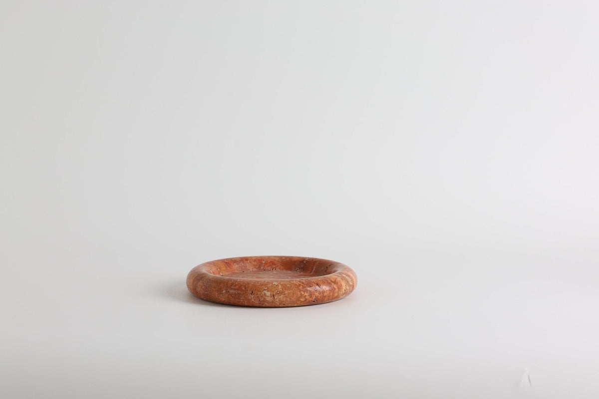 Tray in Natural Stone, Round and Polished with a Raised Rim