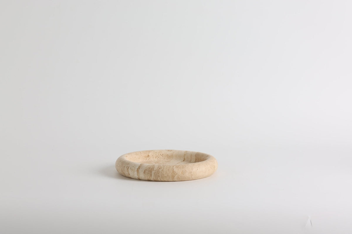 Tray in Natural Stone, Round and Polished with a Raised Rim