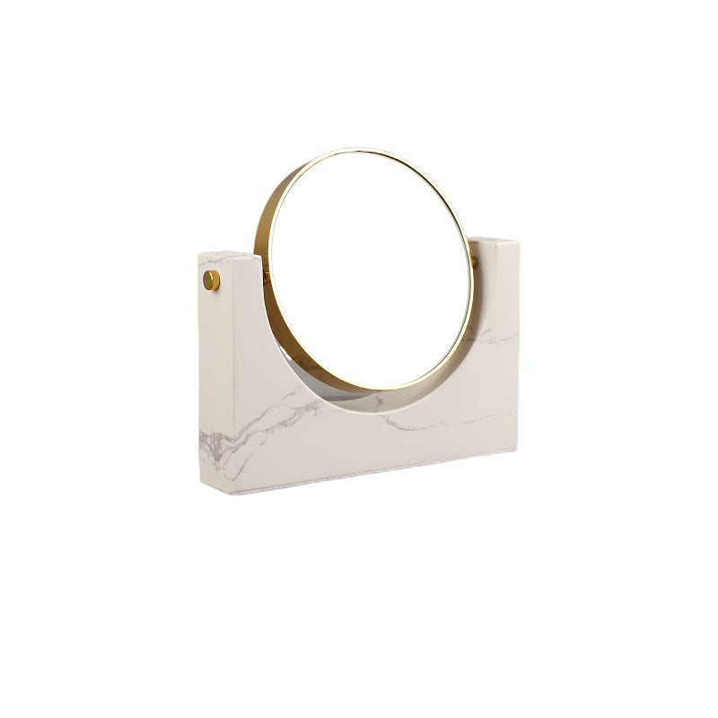 Vanity Mirror with Natural Marble Base, Round Tilting Brushed Brass Frame