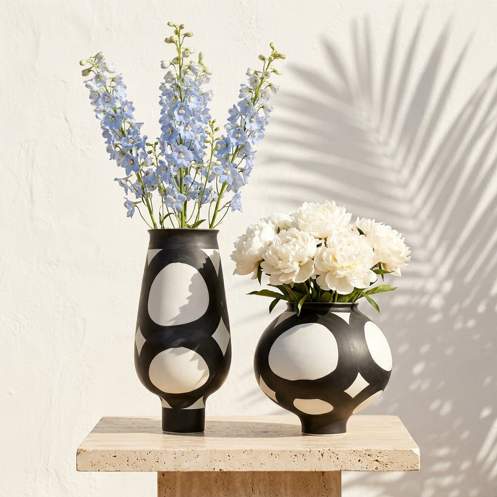 Vase in Hand-Painted Stoneware, Rounded Form with Matt Glaze