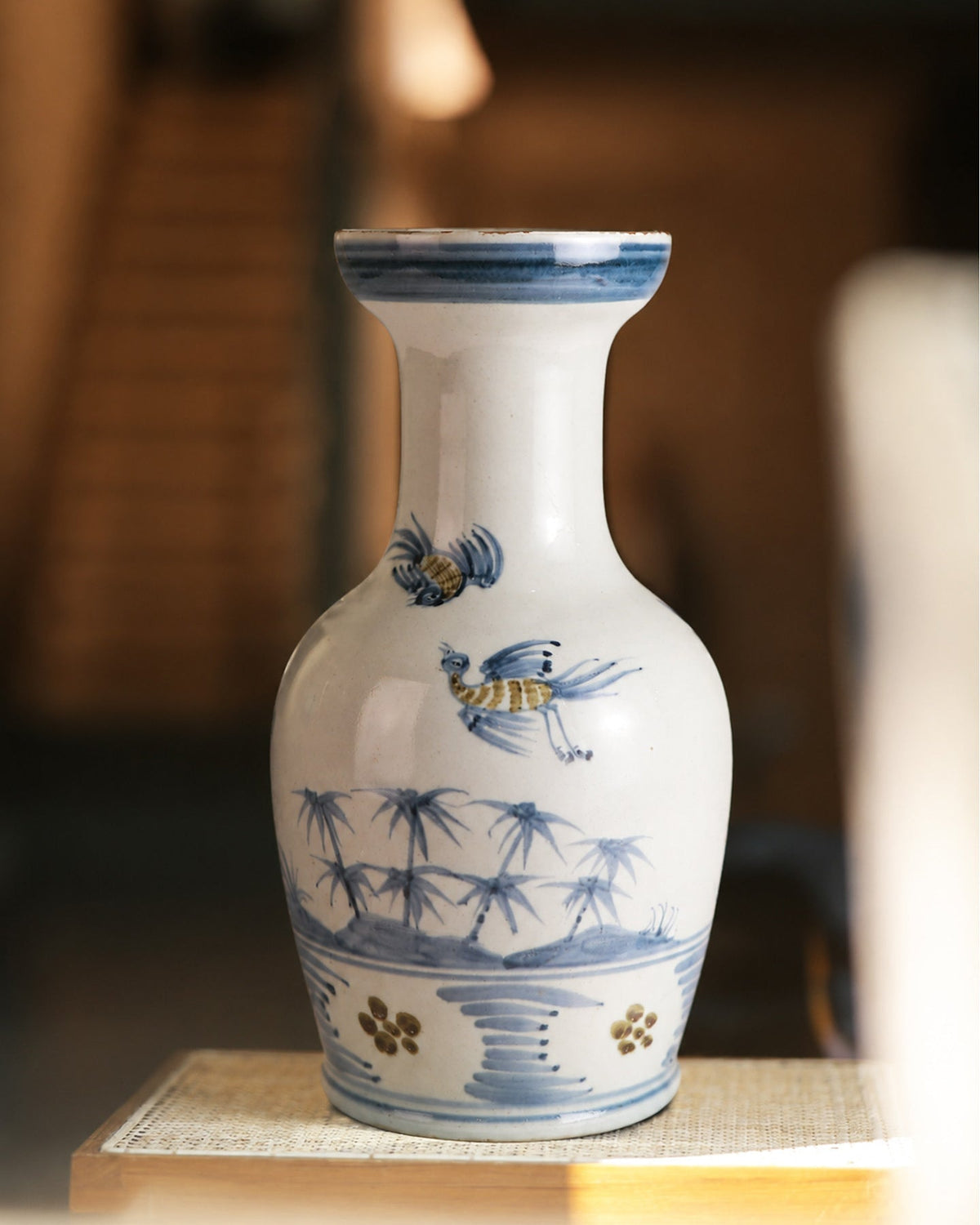 Vase in High-Fired Ceramic with Hand-Painted Motifs and Glaze