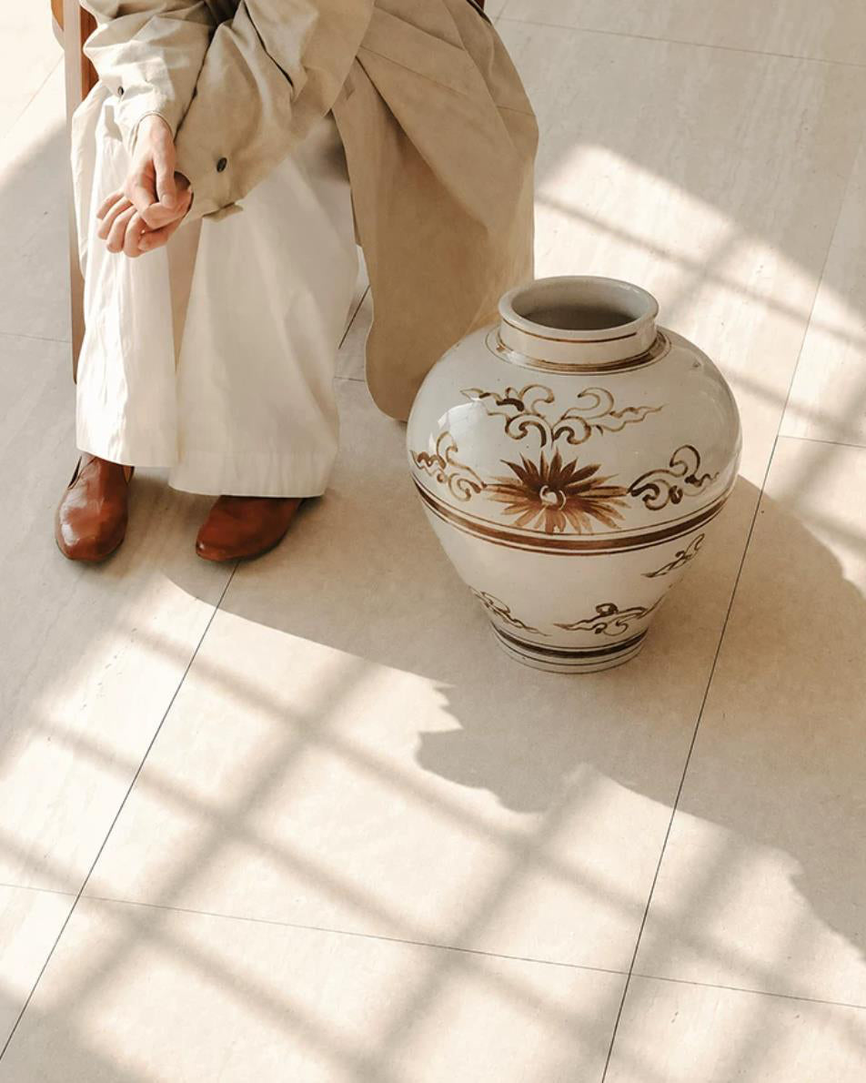 Vase in High-Fired Ceramic with Hand-Painted Motifs and Glaze