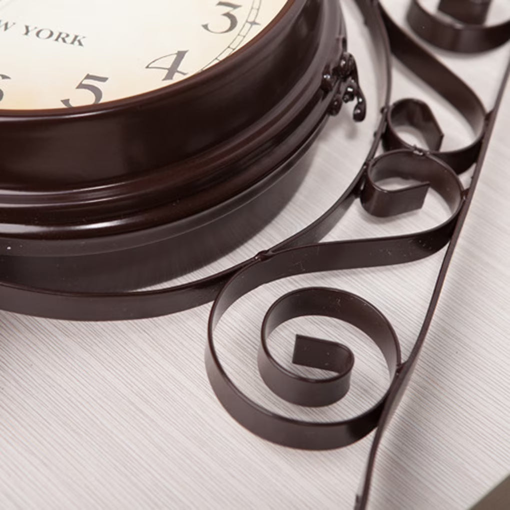 Wall Clock in Metal, Double-Sided Station Style with Silent Movement