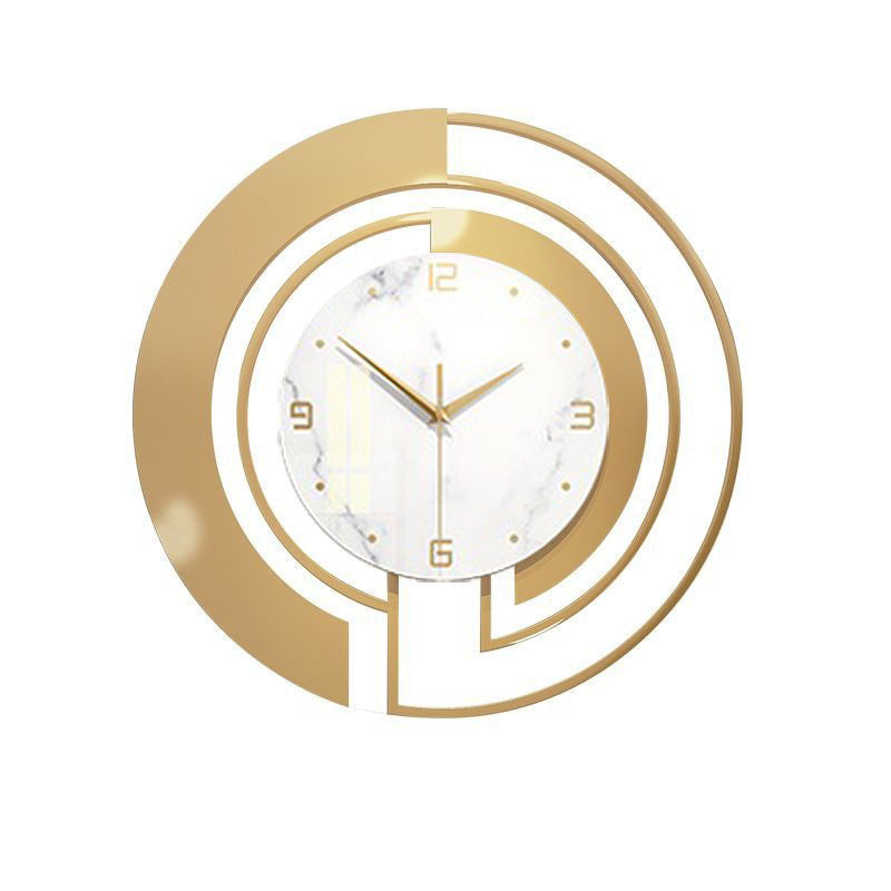 Wall Clock in Metal with Marble-Effect Dial and Geometric Rings
