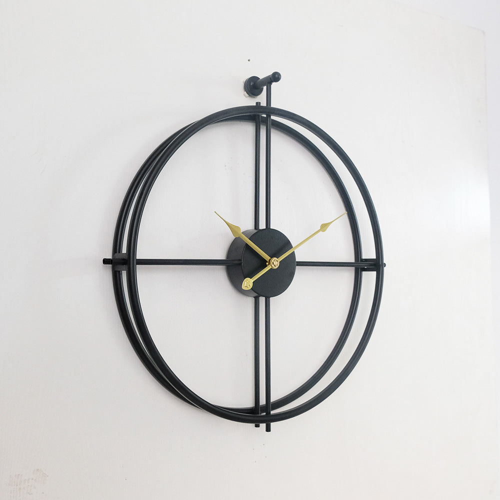 Wall Clock in Powder-Coated Wrought Iron with Open Double Ring