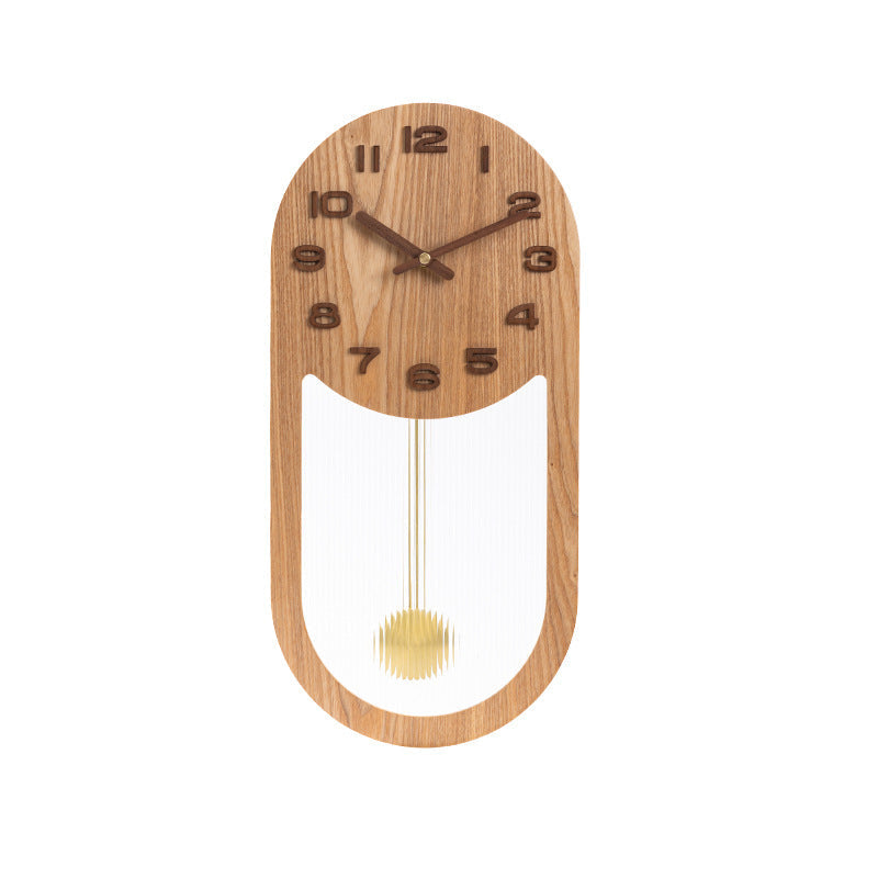 Wall Clock in Solid Wood with Pendulum, Oval Case and Raised Numerals