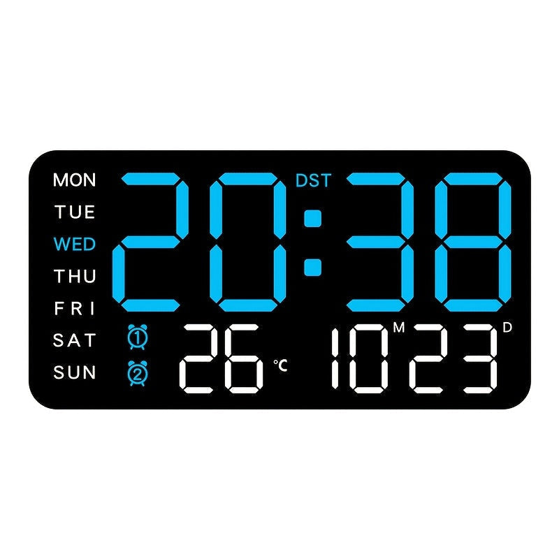 Wall Clock with Digital LED Display, Date, Day and Temperature