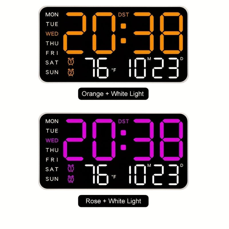 Wall Clock with Digital LED Display, Date, Day and Temperature
