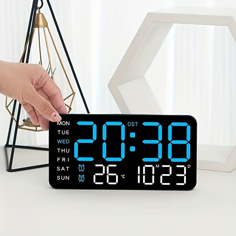 Wall Clock with Digital LED Display, Date, Day and Temperature