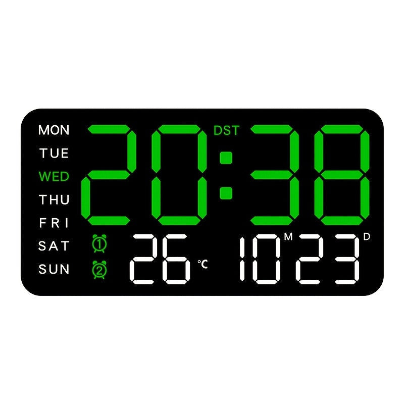 Wall Clock with Digital LED Display, Date, Day and Temperature