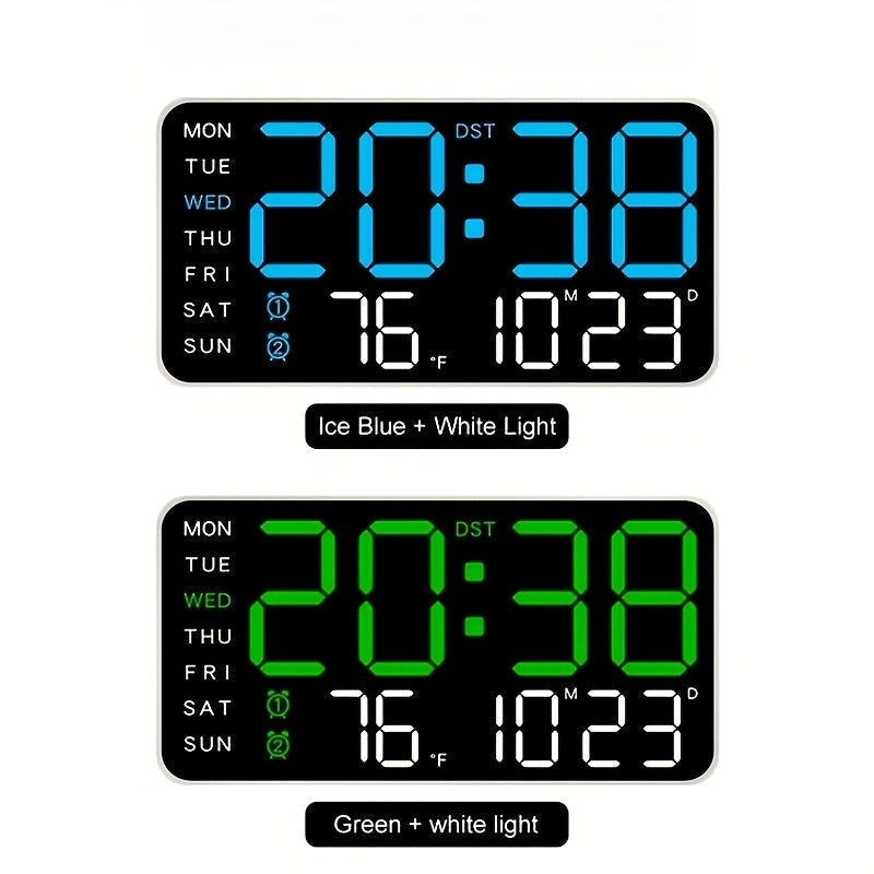 Wall Clock with Digital LED Display, Date, Day and Temperature