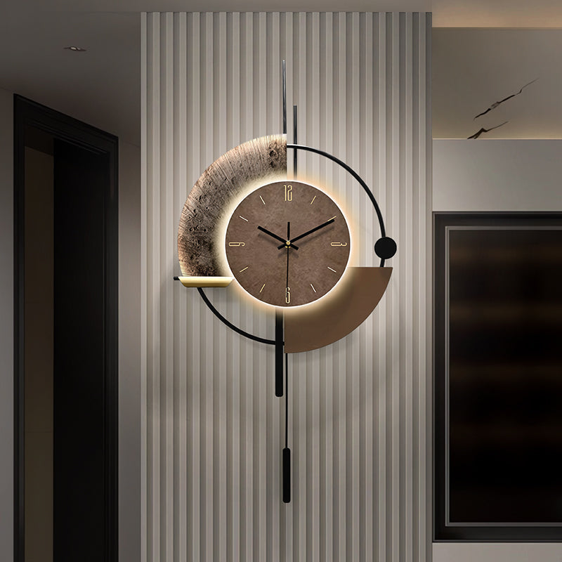 Wall Clock with Pendulum, LED Backlighting and Metal Arch