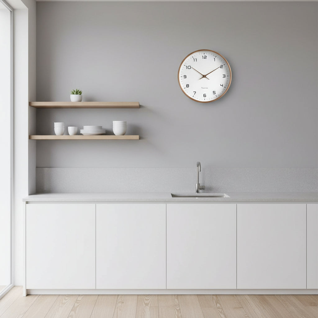Wall Clock with Wood-Effect Frame, Round, Quiet Scandinavian Style
