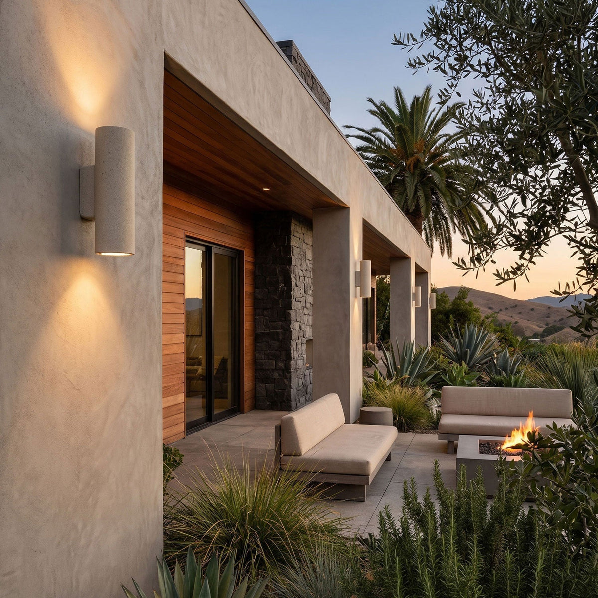 Wall Light in Hand-Finished Microcement, IP65 Outdoor Up-and-Down Lighting