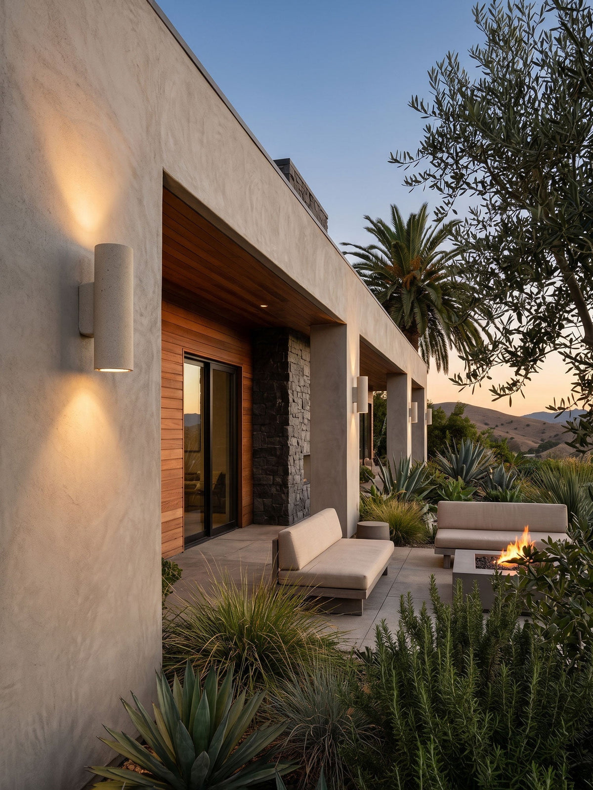 Wall Light in Hand-Finished Microcement, IP65 Outdoor Up-and-Down Lighting