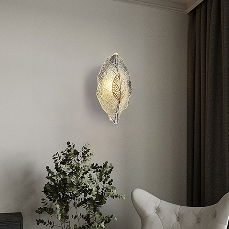 Wall Light in Handcrafted Glass, Leaf Shape with E14 Socket