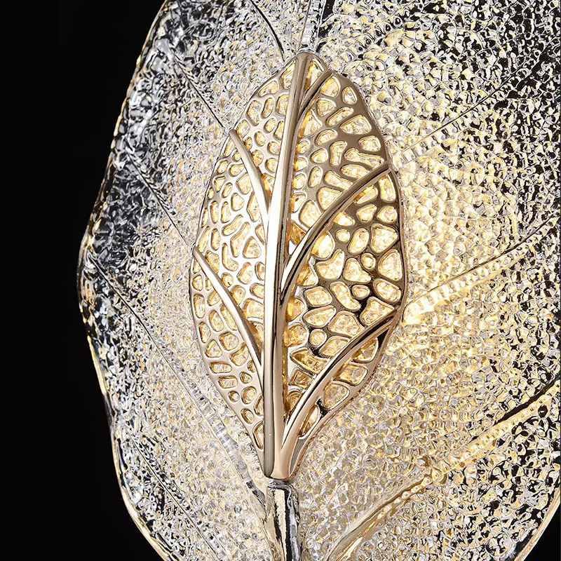 Wall Light in Handcrafted Glass, Leaf Shape with E14 Socket