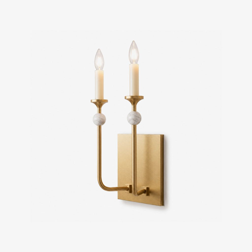 Wall Light in Metal with Marble Spheres, Candle-Style Sconce