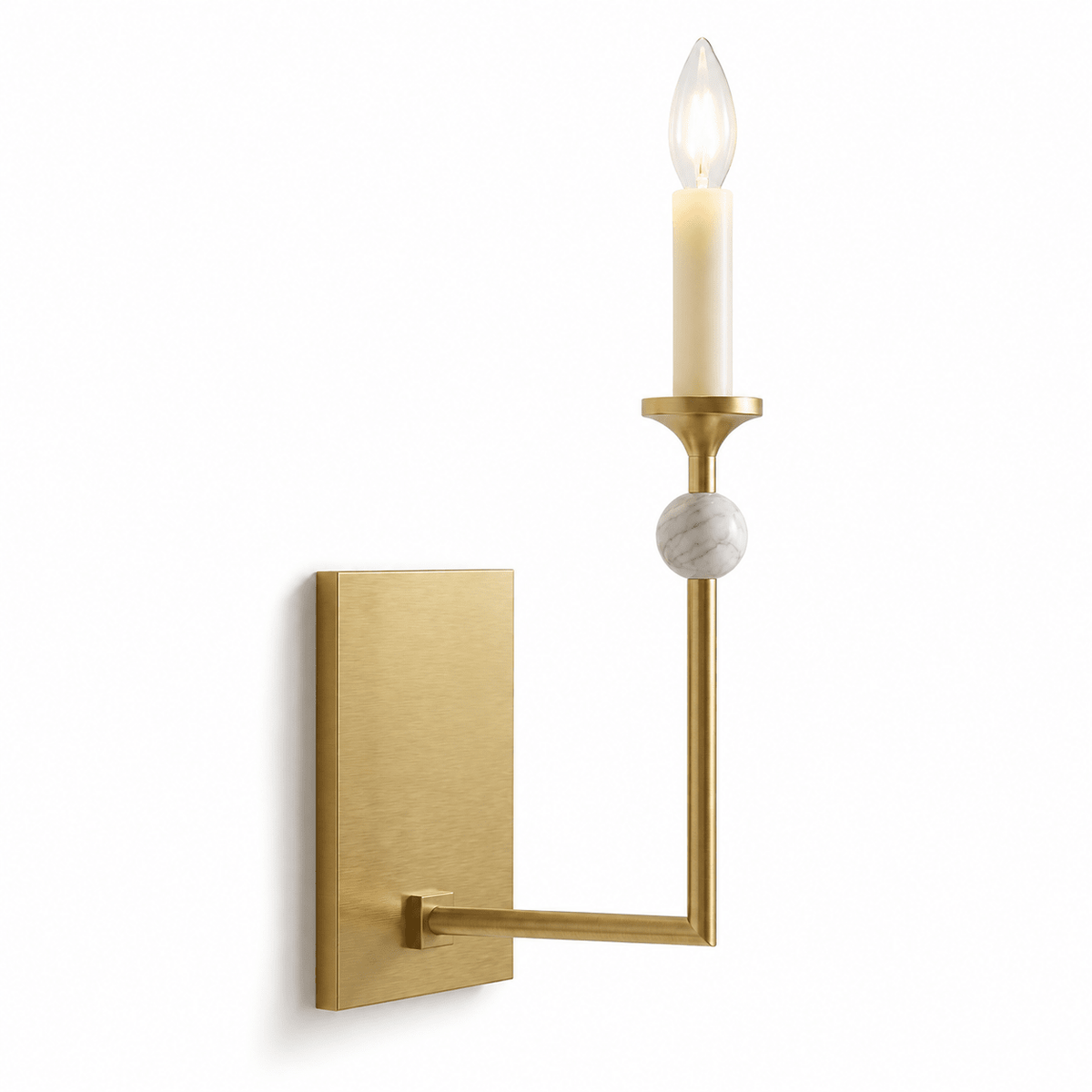 Wall Light in Metal with Marble Spheres, Candle-Style Sconce